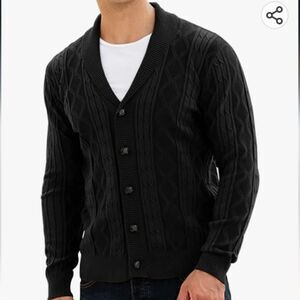 ZIWOCH Men's Cable Knit Cardigan Sweater Shawl Collar Buttons Down Long Sleeve C